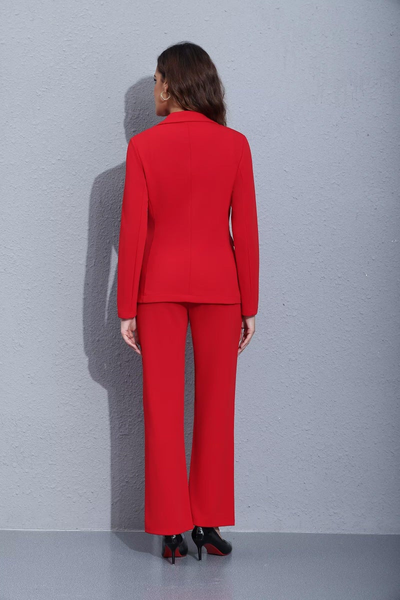 Ekaliy Womens 2 Piece Pant Suits Dressy Blazer Jacket Flare Pants Set Casual Business Suiting Formal Work Office Outfits Red - Image 5