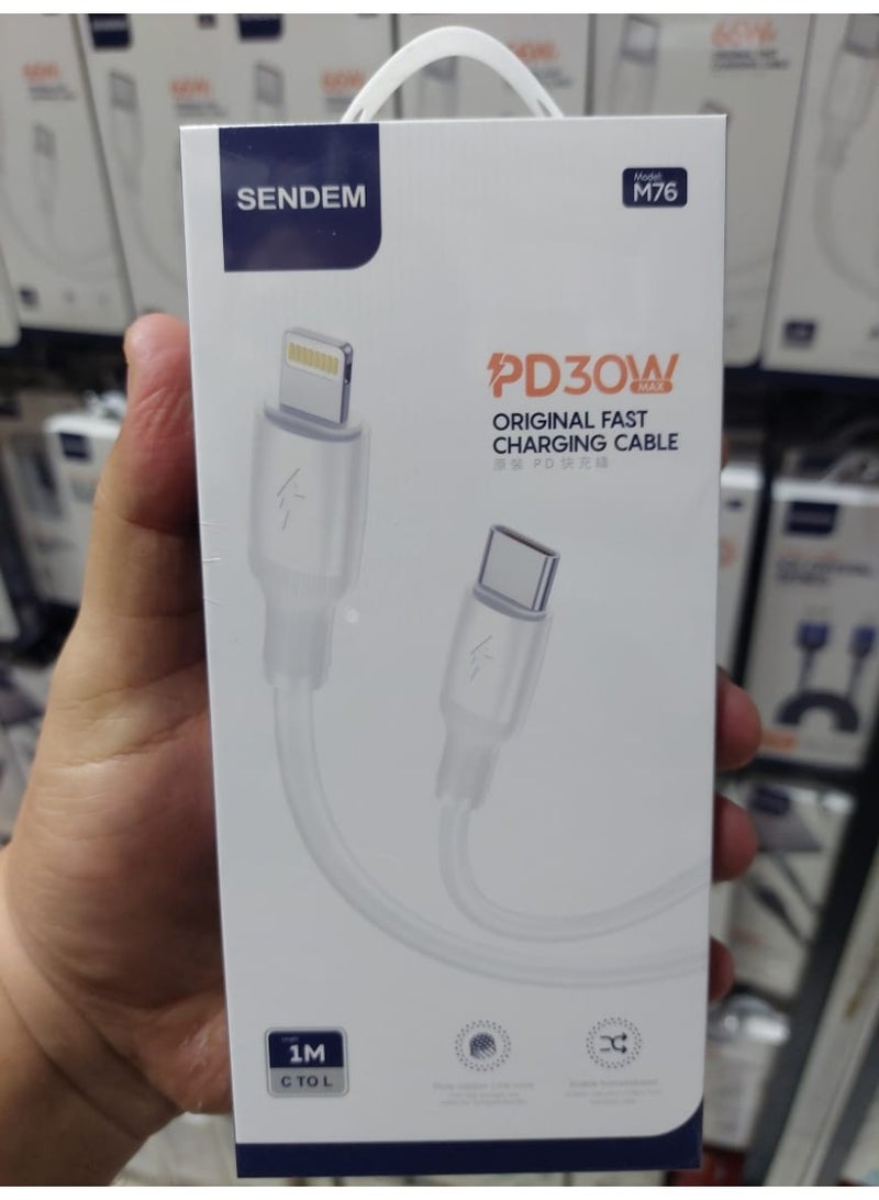 سيندم كابل شحن سريع M76 بتقنية PD – متوافق مع USB-C إلى Lightning متين ومثالي للشحن ونقل البيانات - Image 4