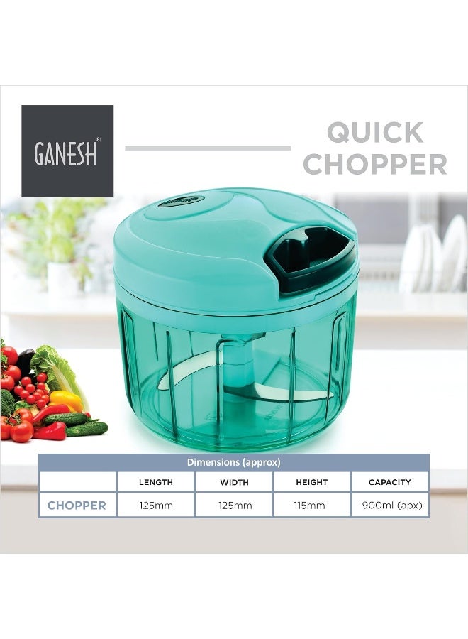 GANESH مفرمة خضروات بلاستيكية متعددة الاستخدامات غانيش 3 شفرات لتقطيع الخضروات والفواكه بسهولة لمطبخك، أخضر بركة (725 مل) - Image 4