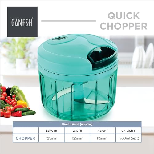 GANESH مفرمة خضروات بلاستيكية متعددة الاستخدامات غانيش 3 شفرات لتقطيع الخضروات والفواكه بسهولة لمطبخك، أخضر بركة (725 مل) - Image 4
