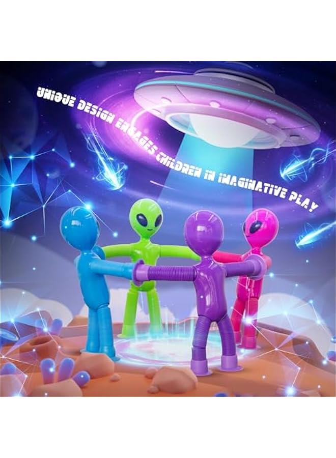 Pop Tubes Alien Fidget Toys for Kids, 4Pack Fidget Toys Telescopic Suction Cup Toy for Stress and Anxiety Relief, Stocking Stuffers Gift for Kids and Toddlers (4 Pack Alien) - Image 2