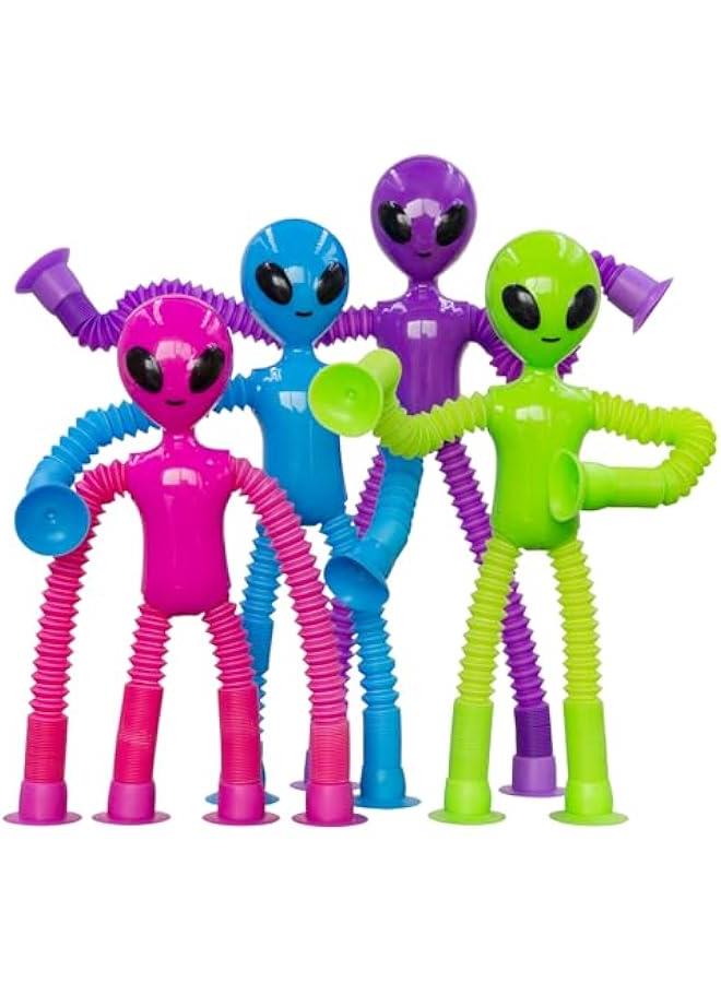 Pop Tubes Alien Fidget Toys for Kids, 4Pack Fidget Toys Telescopic Suction Cup Toy for Stress and Anxiety Relief, Stocking Stuffers Gift for Kids and Toddlers (4 Pack Alien) - Image 1