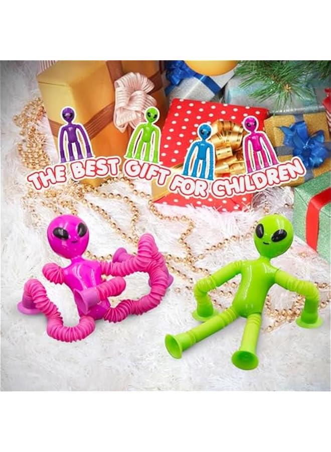 Pop Tubes Alien Fidget Toys for Kids, 4Pack Fidget Toys Telescopic Suction Cup Toy for Stress and Anxiety Relief, Stocking Stuffers Gift for Kids and Toddlers (4 Pack Alien) - Image 5