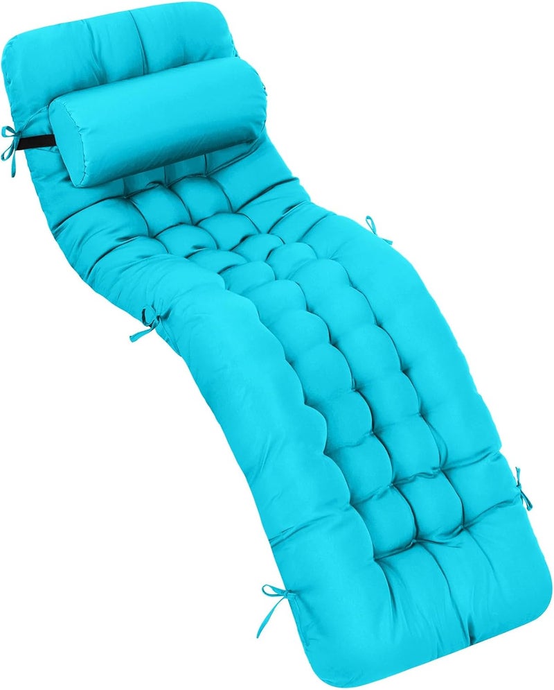 Tudomro 1 Pcs 66'' Outdoor Chair Cushion Chaise Lounge Cushion Waterproof with Ties Weather and Fade Resistant Recliner Cushioning Rocking Chair Sofa Mat for Outdoor Indoor Patio Lawn (Peacock Blue) - Image 1