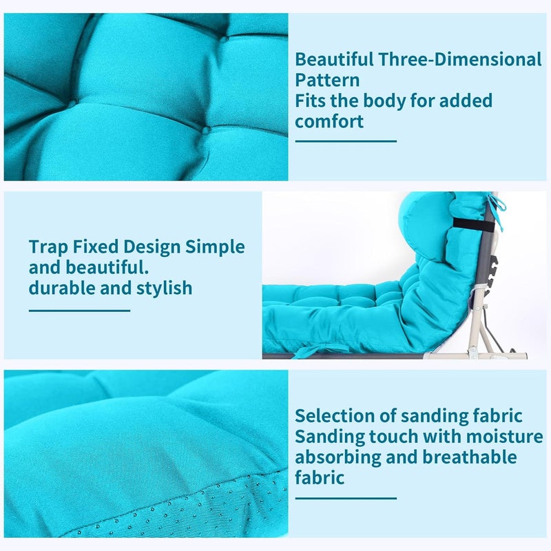 Tudomro 1 Pcs 66'' Outdoor Chair Cushion Chaise Lounge Cushion Waterproof with Ties Weather and Fade Resistant Recliner Cushioning Rocking Chair Sofa Mat for Outdoor Indoor Patio Lawn (Peacock Blue) - Image 4