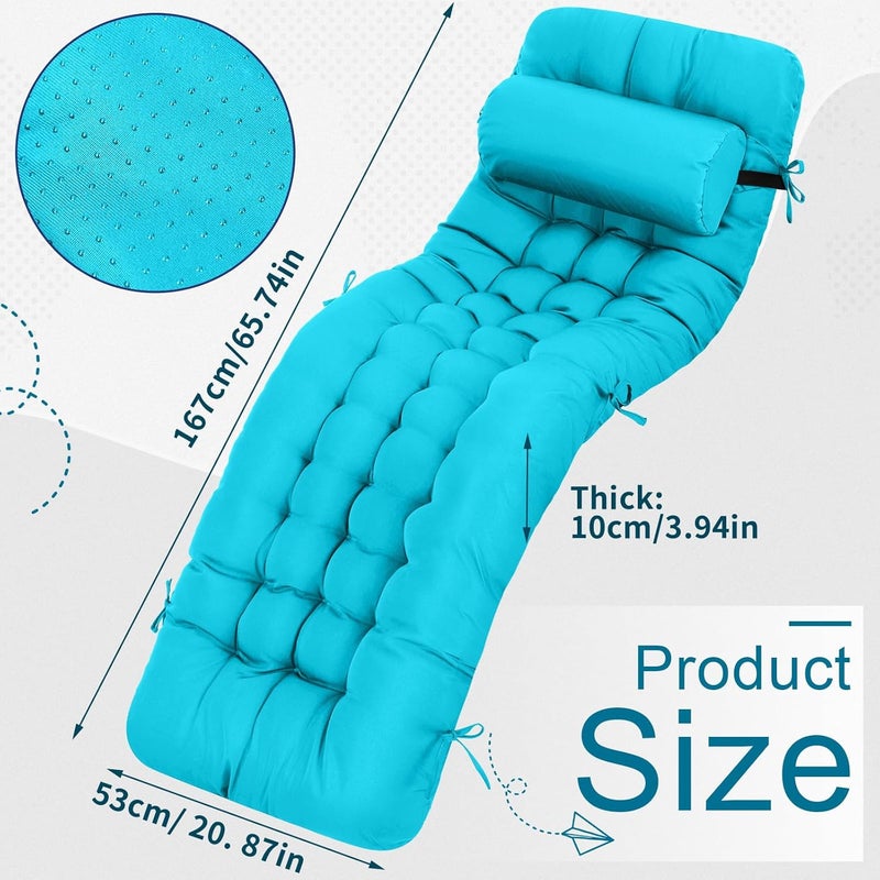 Tudomro 1 Pcs 66'' Outdoor Chair Cushion Chaise Lounge Cushion Waterproof with Ties Weather and Fade Resistant Recliner Cushioning Rocking Chair Sofa Mat for Outdoor Indoor Patio Lawn (Peacock Blue) - Image 3