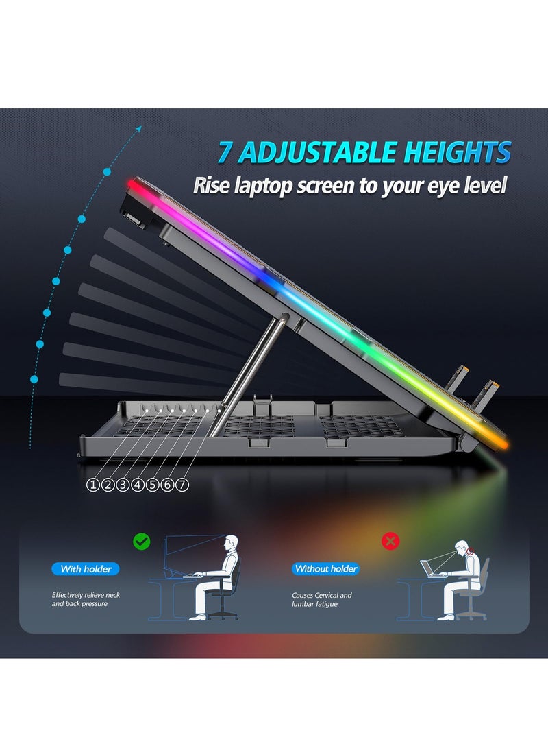Laptop Cooling Pad, Gaming Laptop Cooler with 15 Quiet Fans for 12-17.3 Inch Notebook, Slim Portable RGB Laptop Cooling Stand with 7 Height Adjustable,2 USB Ports, Phone Stand - Image 3