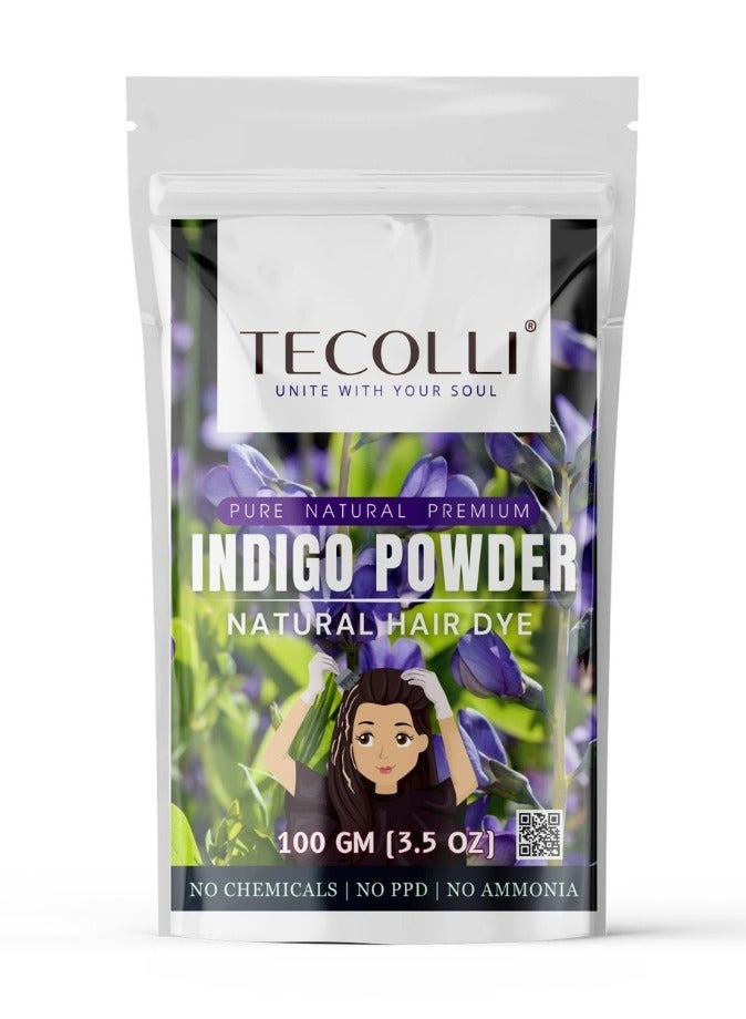 Tecolli Pure Indigo Powder 100g | Natural Hair Dye and Conditioner | Chemical-Free & 100% NATURAL | Rich Deep Black and Brown Hair Color