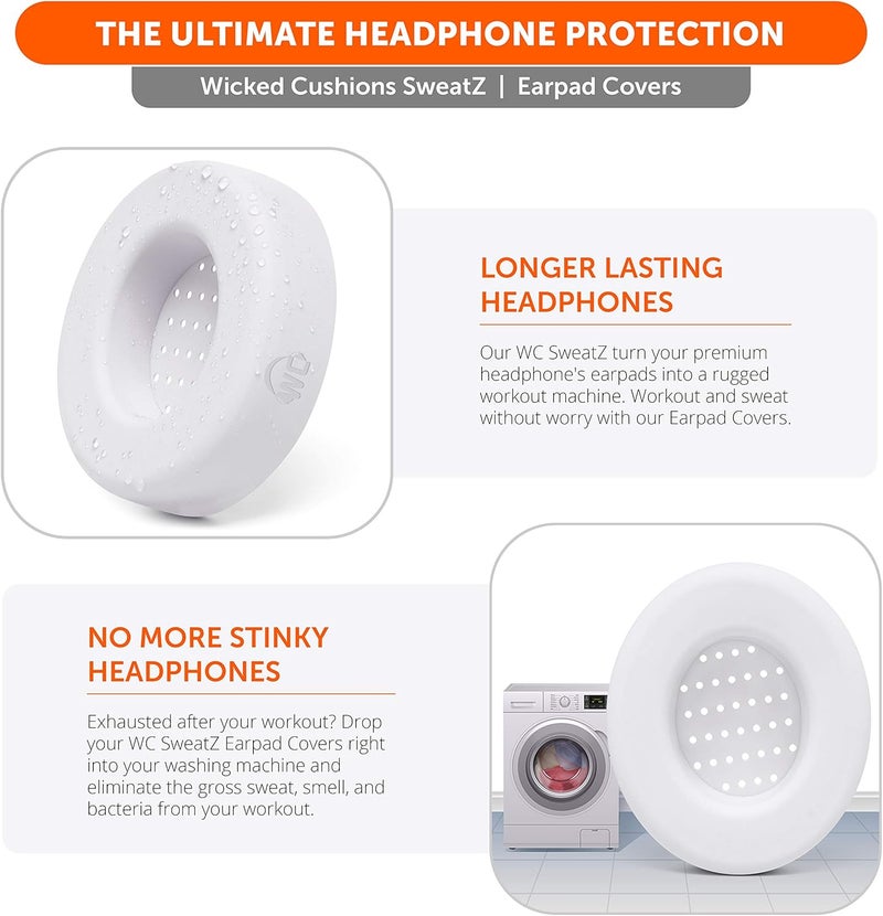WC Large SweatZ Protective Headphone Ear Covers Made by | Fits Beats Studio 3 & 2 (Does Not Fit Beats Solo) / Bose QC35 & 35II / Bose 700 & More | Sweatproof & Easily Washable | (White) - Image 5