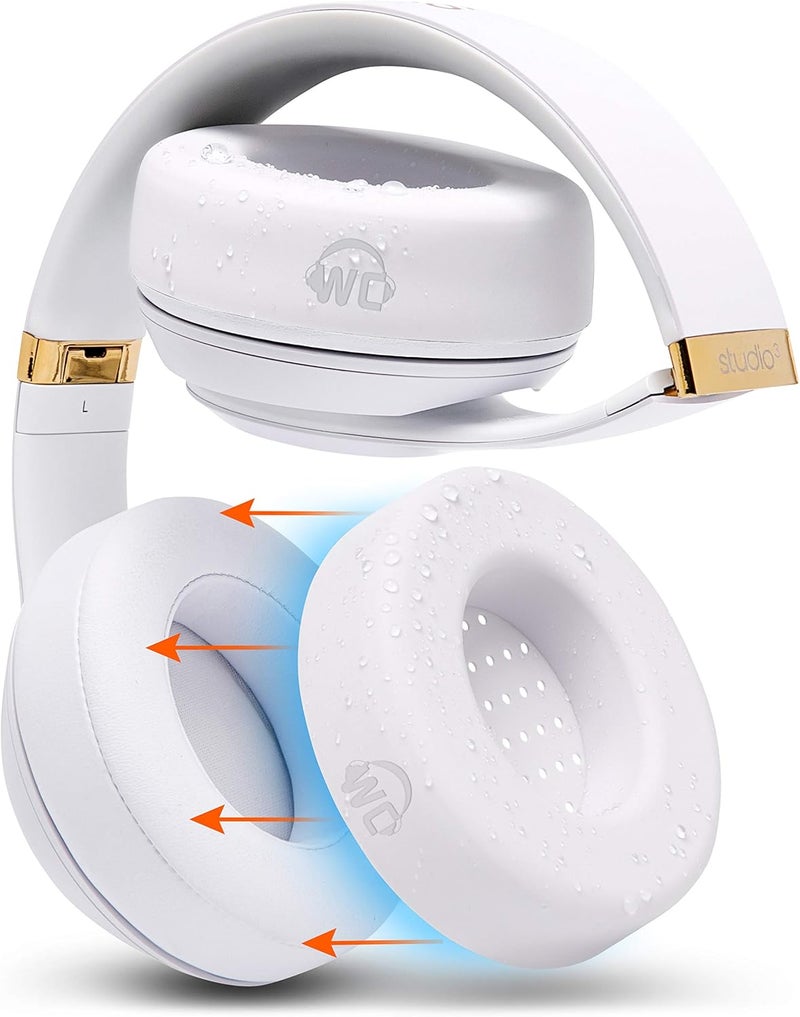 WC Large SweatZ Protective Headphone Ear Covers Made by | Fits Beats Studio 3 & 2 (Does Not Fit Beats Solo) / Bose QC35 & 35II / Bose 700 & More | Sweatproof & Easily Washable | (White) - Image 1