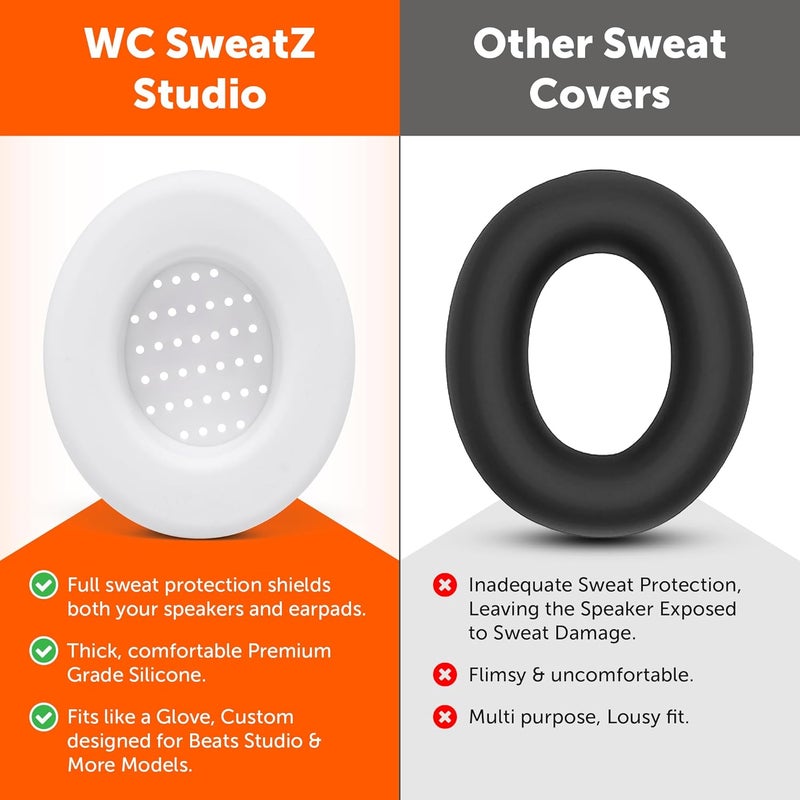 WC Large SweatZ Protective Headphone Ear Covers Made by | Fits Beats Studio 3 & 2 (Does Not Fit Beats Solo) / Bose QC35 & 35II / Bose 700 & More | Sweatproof & Easily Washable | (White) - Image 3