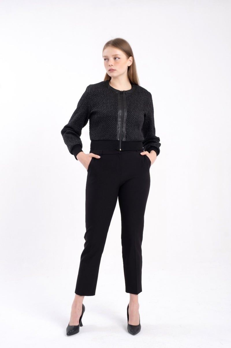 Modatalika Ribbed, Lined Faux Leather Short Coat - Image 4