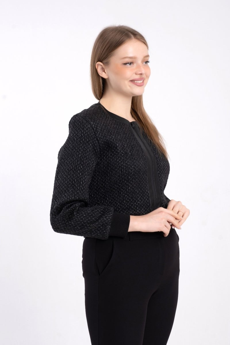 Modatalika Ribbed, Lined Faux Leather Short Coat - Image 1