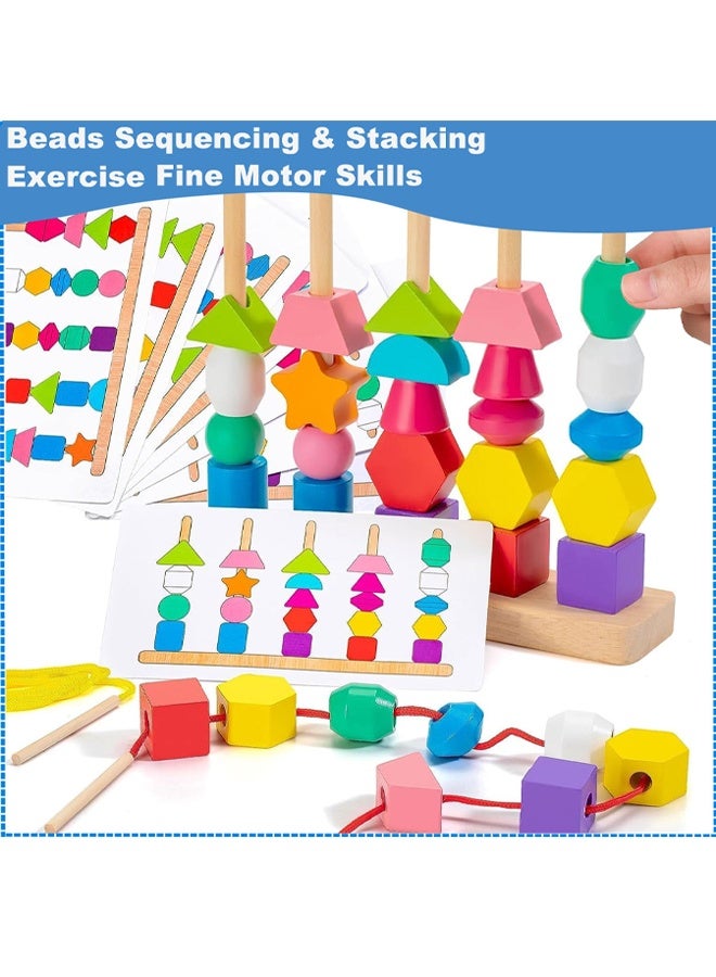 Wooden stacking toys Bead building block toys Montessori toy set Stacking peg toy Geometric matching Shape recognition Early education educational toys - Image 1