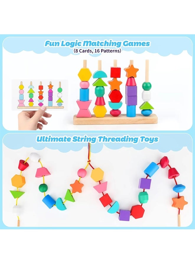 Wooden stacking toys Bead building block toys Montessori toy set Stacking peg toy Geometric matching Shape recognition Early education educational toys - Image 5