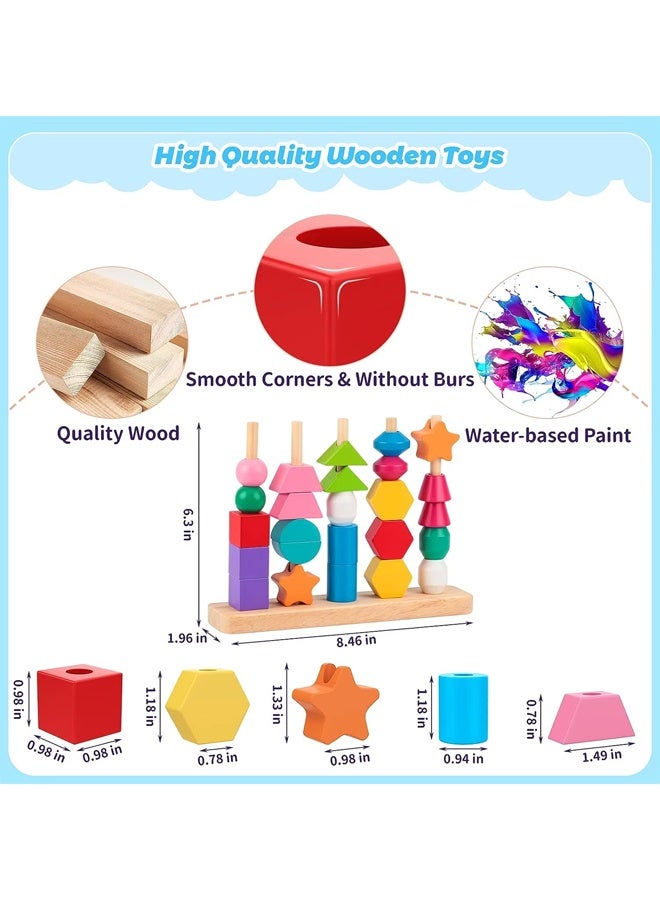 Wooden stacking toys Bead building block toys Montessori toy set Stacking peg toy Geometric matching Shape recognition Early education educational toys - Image 2