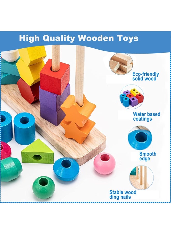 Wooden stacking toys Bead building block toys Montessori toy set Stacking peg toy Geometric matching Shape recognition Early education educational toys - Image 3