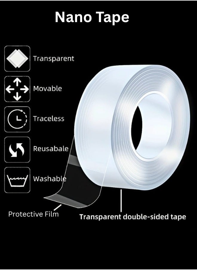 Ivy 3 Meter Magic Improvement Mounting Transparent Tape Reusable Double Sided Tape, Multipurpose Washable Double Sided Adhesive Nano Tape ((3M)) ((Pack Of 1))  - Image 3