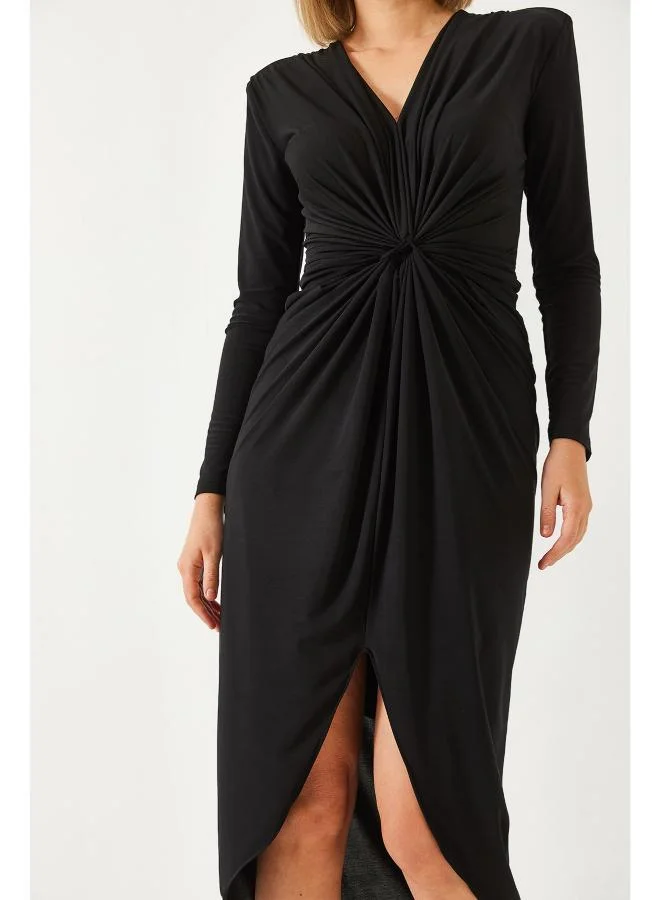 Ginger  V Neck Draped Midi Dress for Women | Best Price UAE