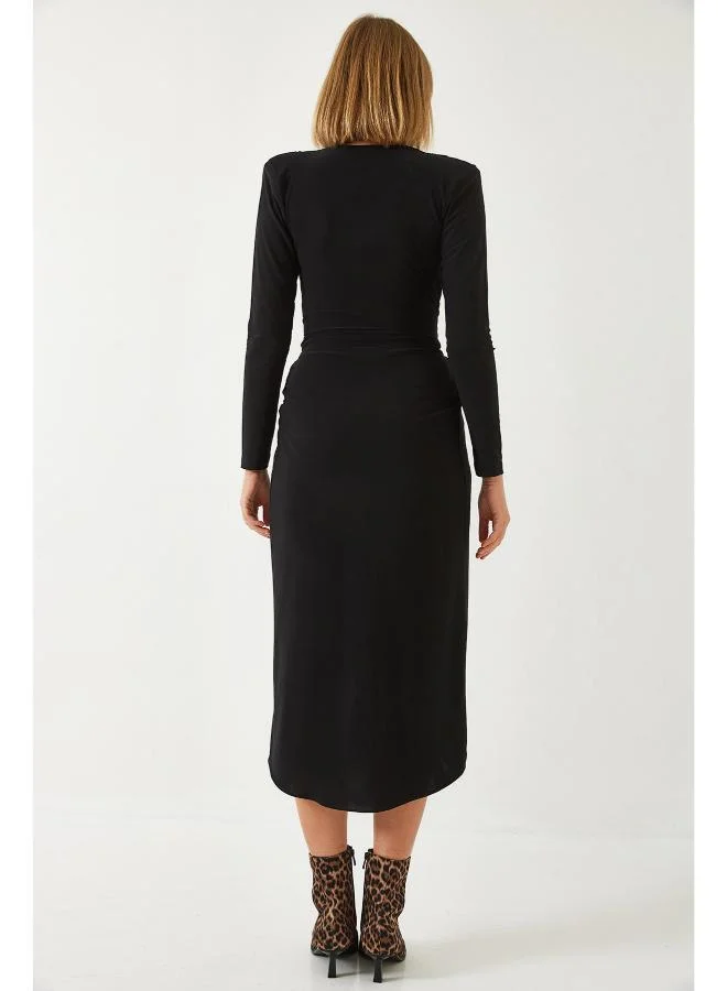 جينجر V Neck Draped Midi Dress