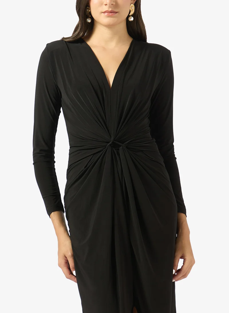 Ginger  V Neck Draped Midi Dress for Women | Best Price UAE