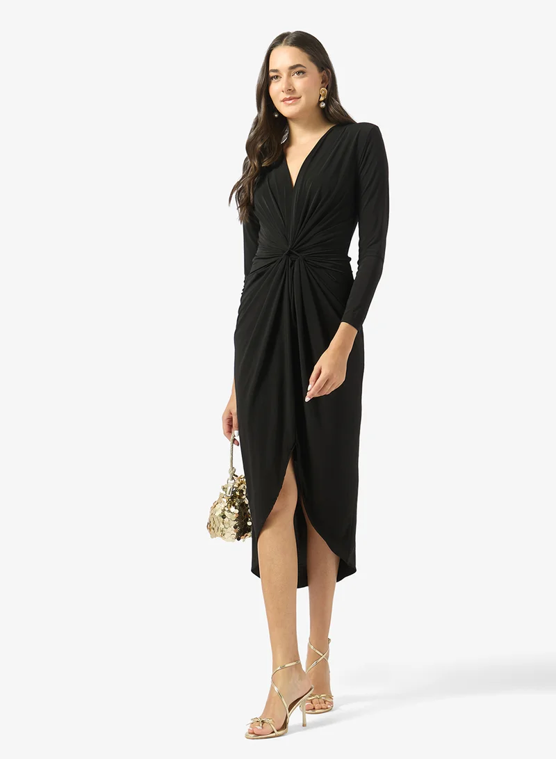 Ginger  V Neck Draped Midi Dress for Women | Best Price UAE