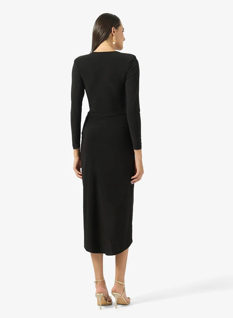 Ginger V Neck Draped Midi Dress