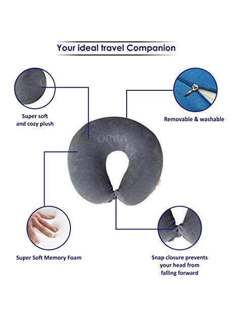 ORKA TRAVEL Orka Memory Foam Travel Plain U Neck Grey  - Image 3