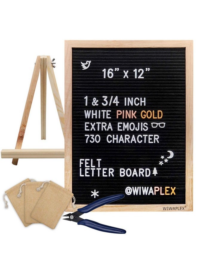 WIWAPLEX Black Felt Letter Board,Word Board Sign,16 X 12 Inch Changeable Letter Board With 730 Plastic Message Board Letters Numbers Symbols Pattern,Wooden Tripod Stand, Scissors, 3 Free Storage Bags  - Image 1