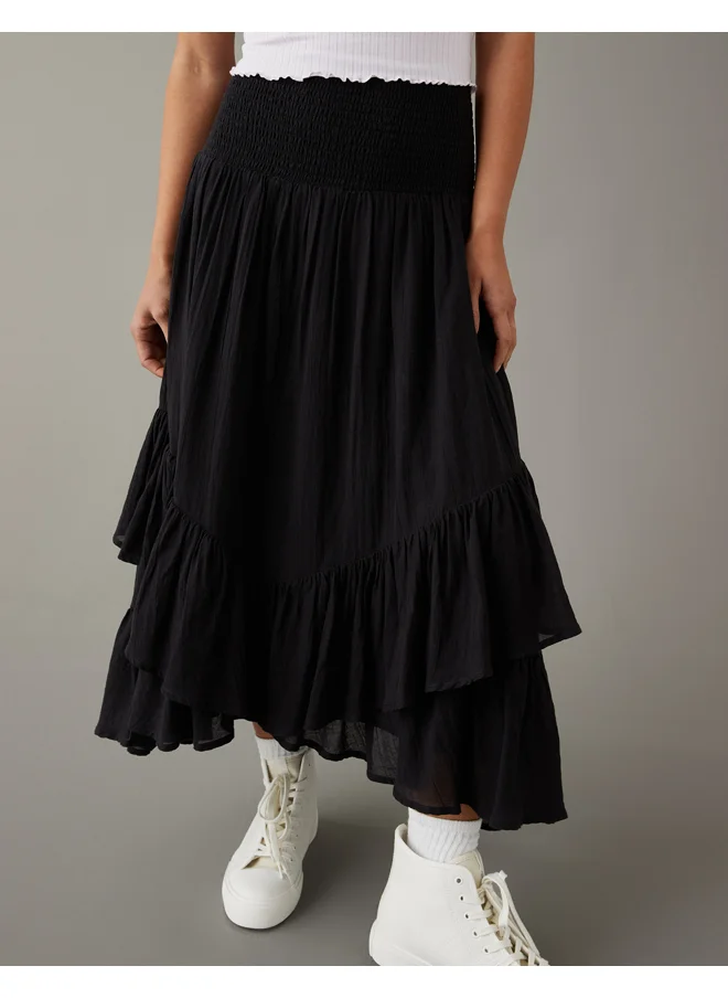 American Eagle AE Smocked High-Low Midi Skirt