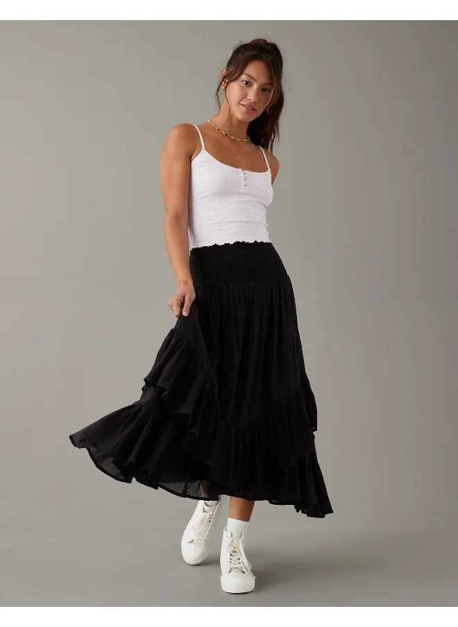 American Eagle AE Smocked High-Low Midi Skirt
