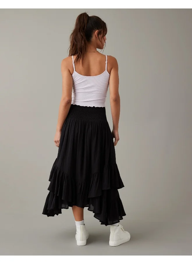 American Eagle AE Smocked High-Low Midi Skirt