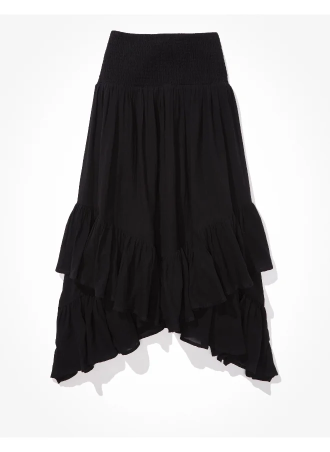 American Eagle AE Smocked High-Low Midi Skirt