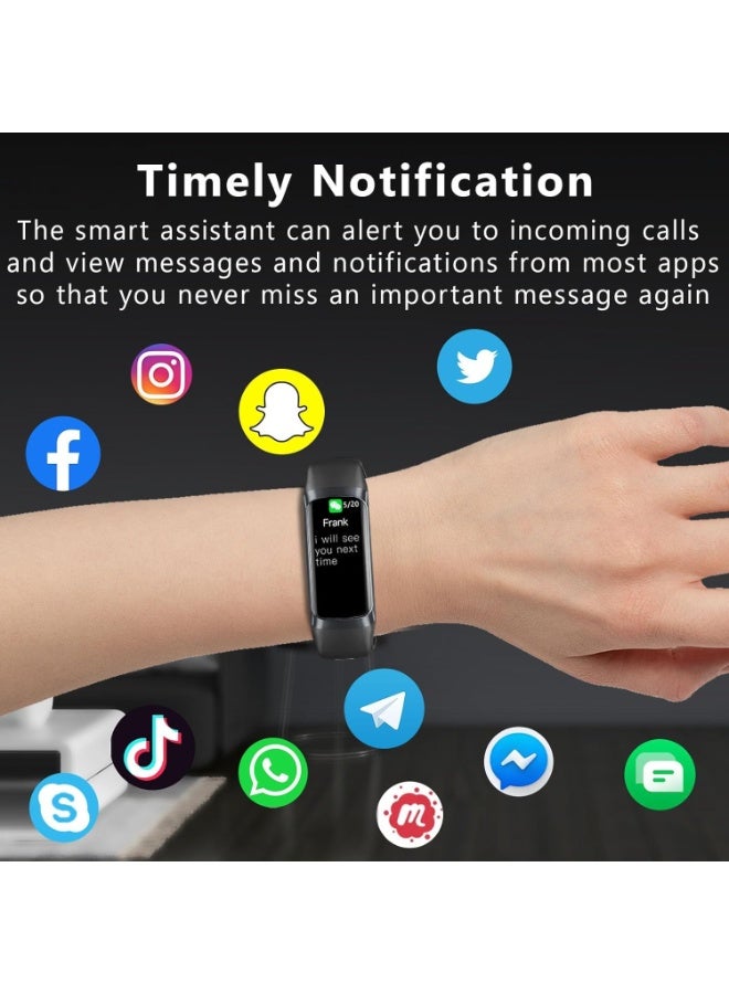 جهاز تتبع اللياقة البدنية مع معدل ضربات القلب على مدار الساعة طوال أيام الأسبوع ومراقبة الأكسجين في الدم والنوم، وجهاز تتبع النشاط بشاشة AMOLED ملونة تعمل باللمس مقاس 1.1 بوصة، وأوضاع رياضية متعددة وعداد خطوات، ومقاوم للماء IP68 للنساء والرجال (أسود) - Image 5