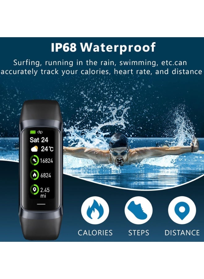 جهاز تتبع اللياقة البدنية مع معدل ضربات القلب على مدار الساعة طوال أيام الأسبوع ومراقبة الأكسجين في الدم والنوم، وجهاز تتبع النشاط بشاشة AMOLED ملونة تعمل باللمس مقاس 1.1 بوصة، وأوضاع رياضية متعددة وعداد خطوات، ومقاوم للماء IP68 للنساء والرجال (أسود) - Image 3