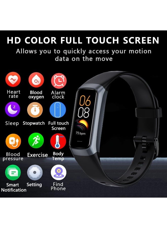 جهاز تتبع اللياقة البدنية مع معدل ضربات القلب على مدار الساعة طوال أيام الأسبوع ومراقبة الأكسجين في الدم والنوم، وجهاز تتبع النشاط بشاشة AMOLED ملونة تعمل باللمس مقاس 1.1 بوصة، وأوضاع رياضية متعددة وعداد خطوات، ومقاوم للماء IP68 للنساء والرجال (أسود) - Image 2