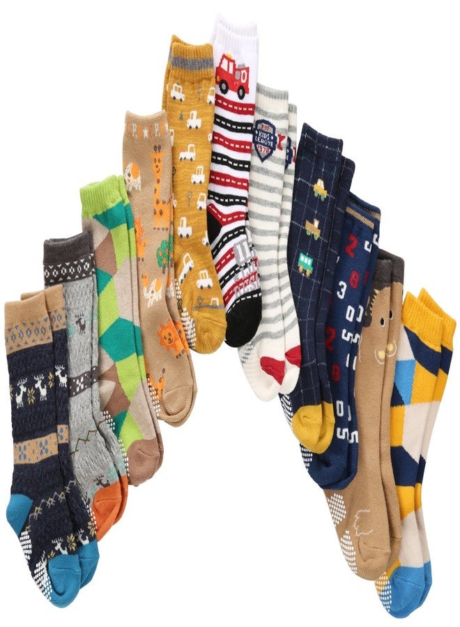 Cottock 7 Pairs Toddler Boy Non Skid Socks Knee High Cotton Thick with Grips, Baby Boys Anti-skid Socks (3-5 Years, 7 Colors) - Image 1