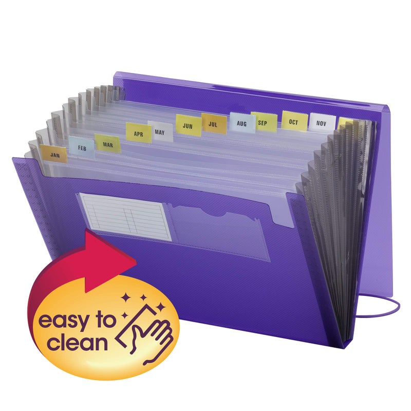 Smead Poly Expanding File, 12 Pockets, Flap and Cord Closure, Letter Size, Purple (70879) - Image 2