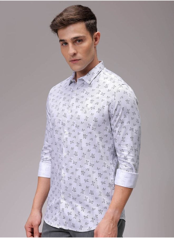 The Indian Garage Co Men Slim Fit Geometric Printed Full Sleeves Cutaway Collar Party Wear Shirt  - Image 2