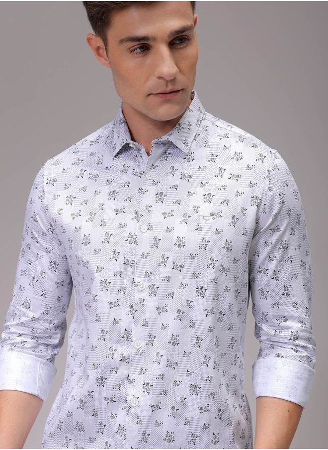 The Indian Garage Co Men Slim Fit Geometric Printed Full Sleeves Cutaway Collar Party Wear Shirt  - Image 1