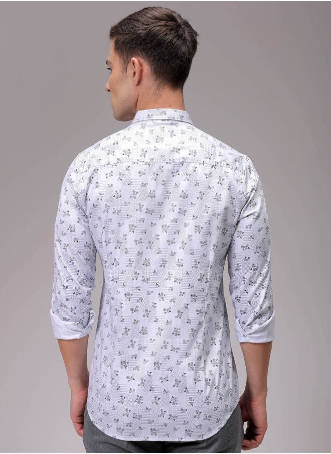 The Indian Garage Co Men Slim Fit Geometric Printed Full Sleeves Cutaway Collar Party Wear Shirt  - Image 4
