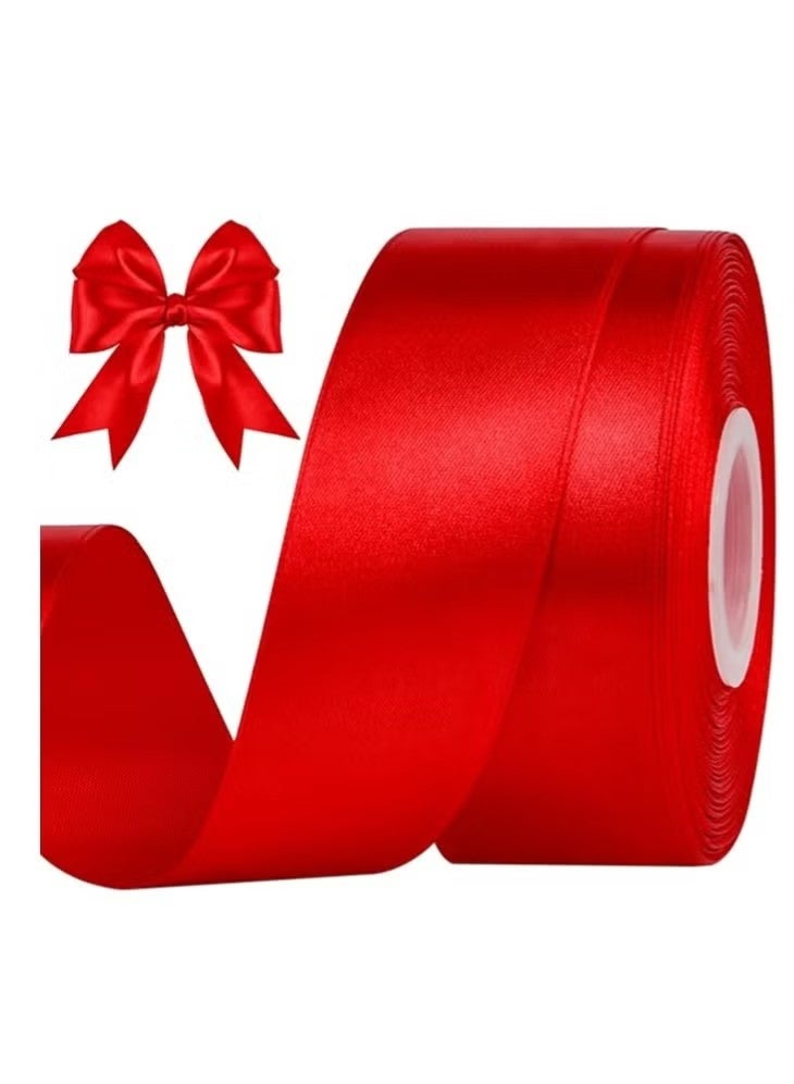 شريط أحمر من قماش الساتان الصلب، مقاس 1-1/2 بوصة، بطول 25 ياردة، لتغليف هدايا الكريسماس، وزينة شجرة الكريسماس، وصنع الأقواس، والحرف اليدوية، ومشاريع الخياطة، وحفلات الزفاف - Image 1