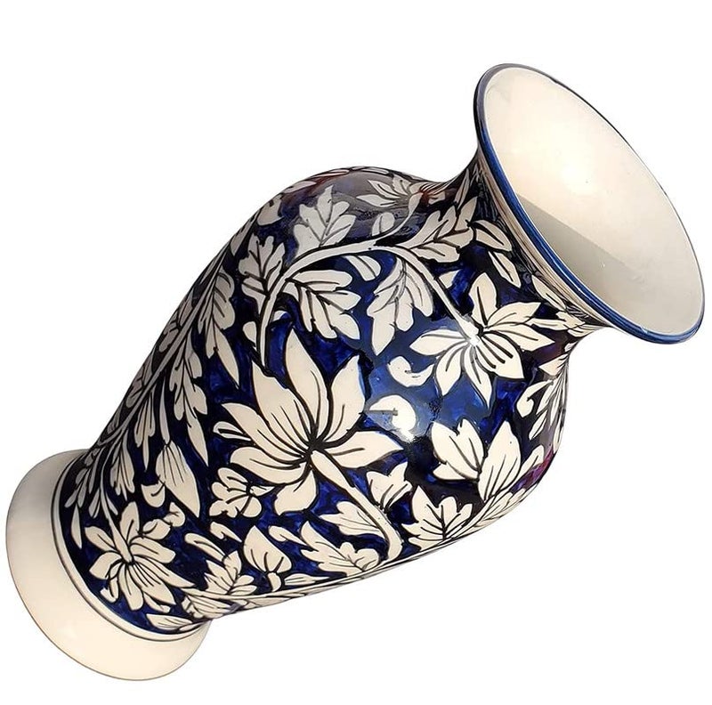 Pure Source India مزهرية زهور بورسلين من مصدر نقي الهند (تصميم ورقة متعددة الألوان زرقاء؛ 4.5 × 9 بوصة) - Image 4