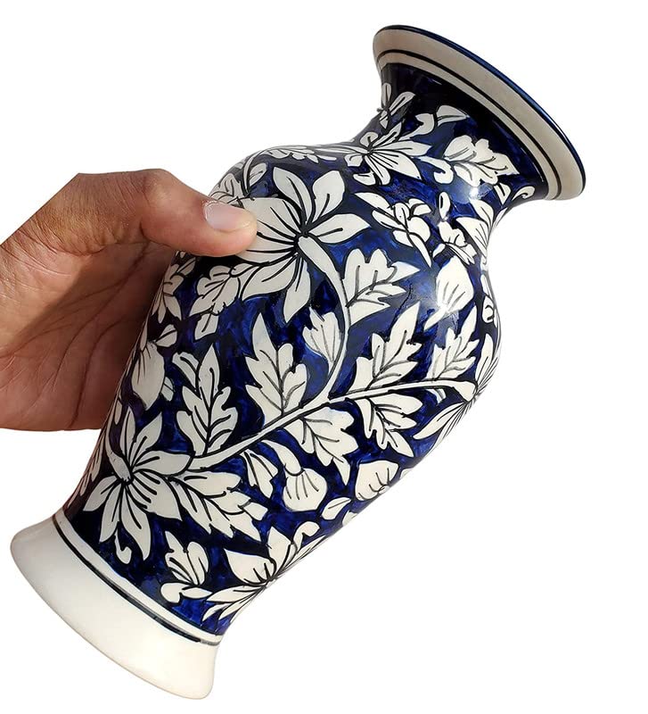 Pure Source India مزهرية زهور بورسلين من مصدر نقي الهند (تصميم ورقة متعددة الألوان زرقاء؛ 4.5 × 9 بوصة) - Image 2