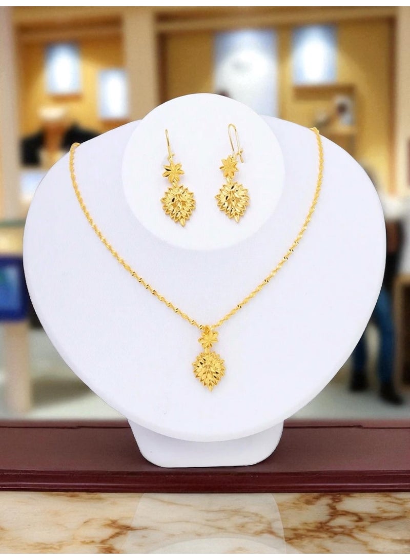 غولدماكس طقم نسائي شبيه بالذهب مكون من سلسال وحلق اذن مطلي عيار 21 يأتي بعلبة مناسبة للإهداء - Image 3