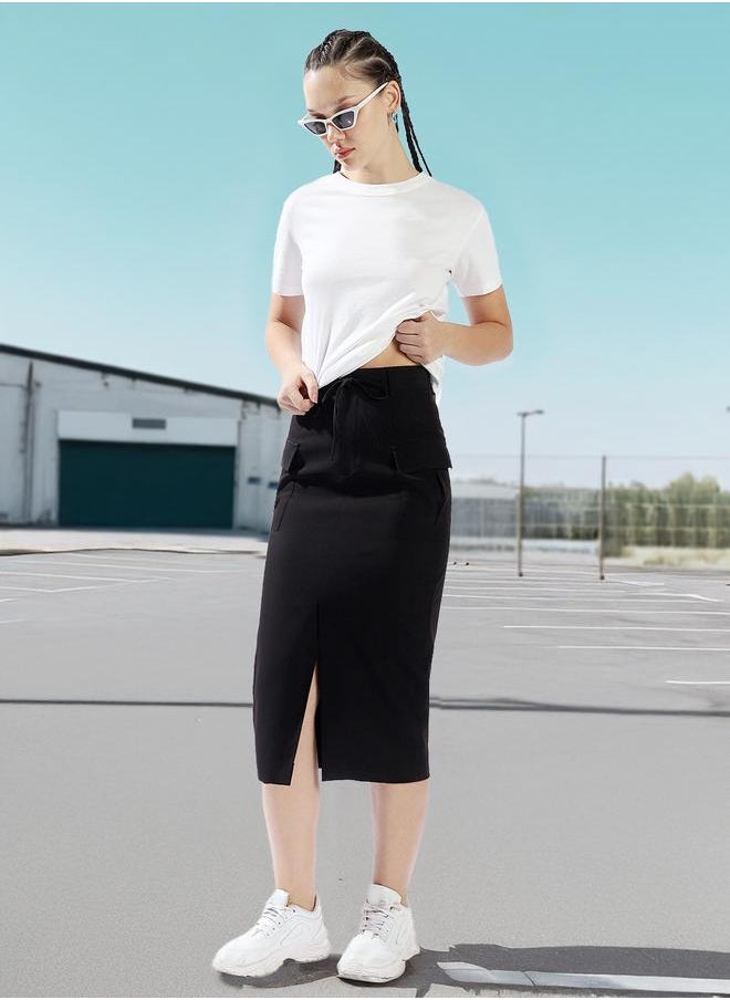 Hubberholme Women High Rise Midi A-Line Korean Cargo Skirt  - Image 1