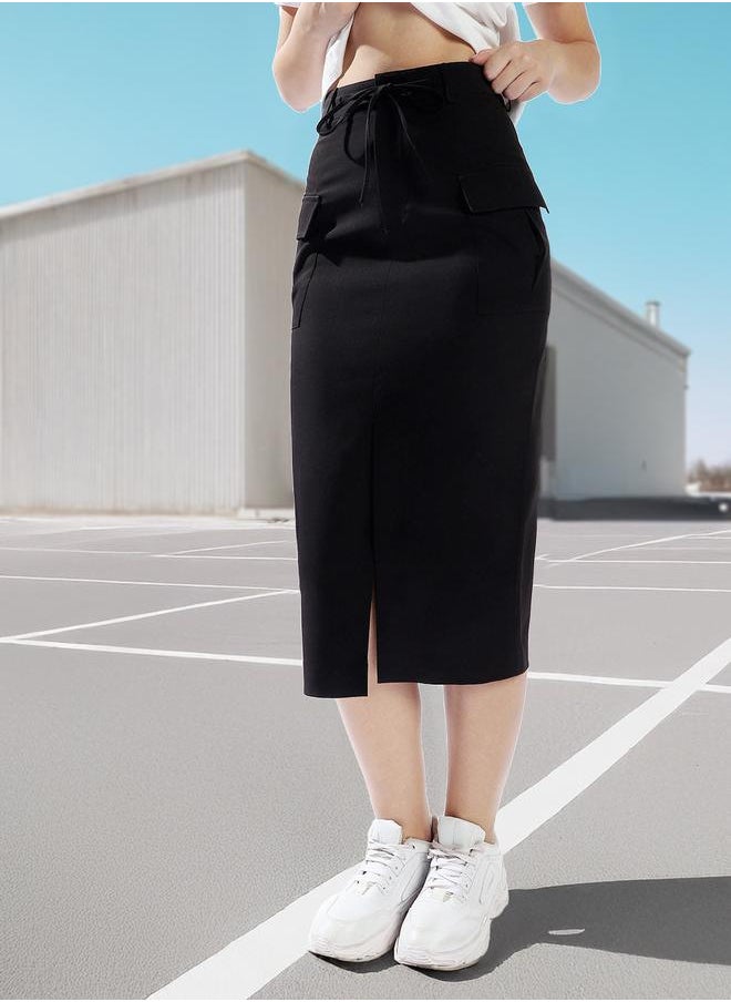 Hubberholme Women High Rise Midi A-Line Korean Cargo Skirt  - Image 2
