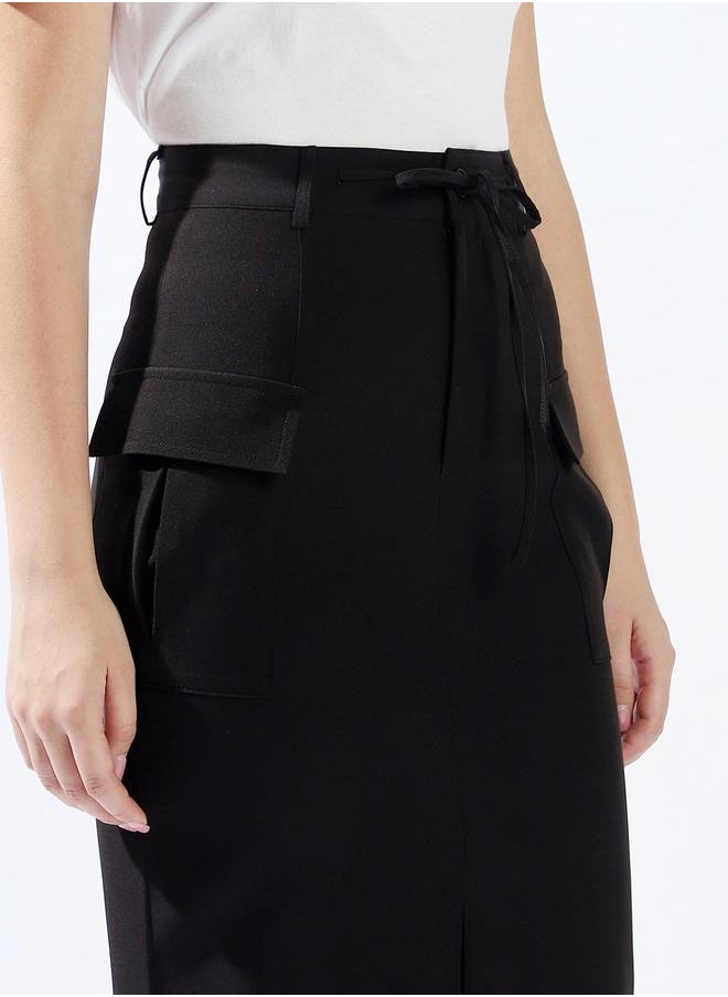 Hubberholme Women High Rise Midi A-Line Korean Cargo Skirt  - Image 3