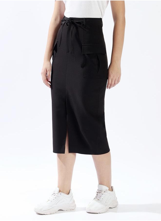 Hubberholme Women High Rise Midi A-Line Korean Cargo Skirt  - Image 5