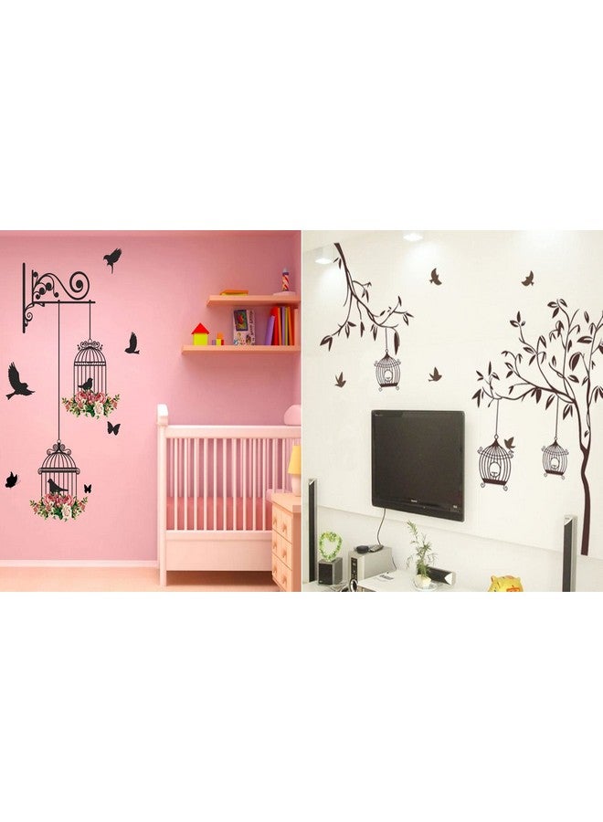 Walltech Walltech Set Of 2 Wall Sticker Branches And Cages Free Bird Cage Brown (Polyvinyl Chlorideself-Adhesive, Wall, 5 Cm, 50 Cms) - Image 1